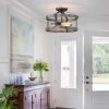 Round 13 Inch Metal Wood Farmhouse 2-Light Ceiling Lamp Semi Flush Mount