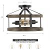 Round 13 Inch Metal Wood Farmhouse 2-Light Ceiling Lamp Semi Flush Mount