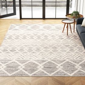 9 Ft x 12 Ft Hand Woven Wool Blend Grey Beige Ivory Persian Style Area Rug