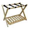 Solid Wood Luggage Rack with Storage Shelf & Black Straps