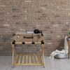 Solid Wood Luggage Rack with Storage Shelf & Black Straps
