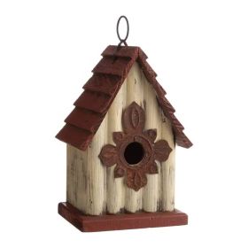Outdoor A-Frame Solid Wood Bird House with Terracotta Roof