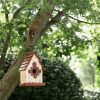 Outdoor A-Frame Solid Wood Bird House with Terracotta Roof