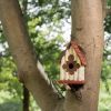 Outdoor A-Frame Solid Wood Bird House with Terracotta Roof