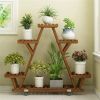 Indoor Outdoor Solid Wood Triangular Multi Tier Plant Stand with Locking Wheels
