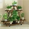 Indoor Outdoor Solid Wood Triangular Multi Tier Plant Stand with Locking Wheels
