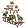 Indoor Outdoor Solid Wood Triangular Multi Tier Plant Stand with Locking Wheels