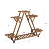 Indoor Outdoor Solid Wood Triangular Multi Tier Plant Stand with Locking Wheels