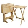 Set of 4 Solid Wood Folding TV Tray Table Set with Stand in Natural Finish