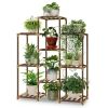 Natural Wood Bookcase Plant Stand Shelving Rack Holds Up to 9 Planters