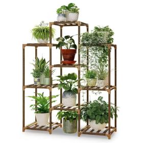 Natural Wood Bookcase Plant Stand Shelving Rack Holds Up to 9 Planters