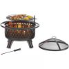 Black Steel Fire Pit Grill with Screen and Poker