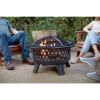Black Steel Fire Pit Grill with Screen and Poker