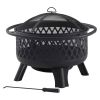 Black Steel Fire Pit Grill with Screen and Poker