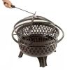 Black Steel Fire Pit Grill with Screen and Poker