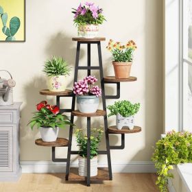Modern Multi-Tier Plant Stand with Black Metal Frame & Wood Shelves