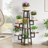 Modern Multi-Tier Plant Stand with Black Metal Frame & Wood Shelves