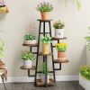 Modern Multi-Tier Plant Stand with Black Metal Frame & Wood Shelves