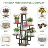 Modern Multi-Tier Plant Stand with Black Metal Frame & Wood Shelves