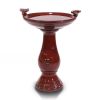 Outdoor Dark Red Ceramic Birdbath with Antique Finish