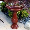 Outdoor Dark Red Ceramic Birdbath with Antique Finish