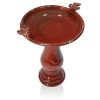 Outdoor Dark Red Ceramic Birdbath with Antique Finish
