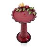 Red Metal Birdbath with Decorative Bird Leaf Figurines