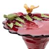 Red Metal Birdbath with Decorative Bird Leaf Figurines