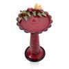 Red Metal Birdbath with Decorative Bird Leaf Figurines