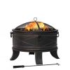 Round Steel Outdoor Fire Pit with Cover and Poker in Bronze