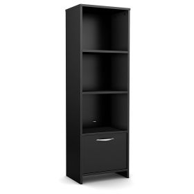 Modern Bookcase with 3 Shelves and Bottom Door Storage in Black