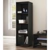 Modern Bookcase with 3 Shelves and Bottom Door Storage in Black