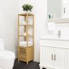Slim 3 Shelf Bamboo Wood Bookcase Shelving Unit with Bottom Storage Cabinet