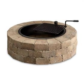 Round Concrete Block Stone Fire Pit Kit with Cooking Grill Grate