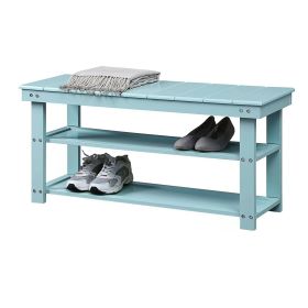 Sea Foam Aqua Blue Wooden Shoe Rack Storage Bench with 2 Shelves