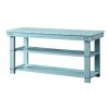 Sea Foam Aqua Blue Wooden Shoe Rack Storage Bench with 2 Shelves