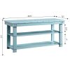 Sea Foam Aqua Blue Wooden Shoe Rack Storage Bench with 2 Shelves