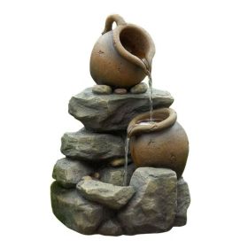 Outdoor Garden Rock & Pitchers Waterfall Fountain with Pump