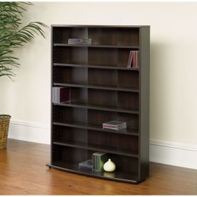 Contemporary 6 Shelf Bookcase Multimedia Storage Rack Tower in Brown Finish