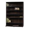 Contemporary 6 Shelf Bookcase Multimedia Storage Rack Tower in Brown Finish