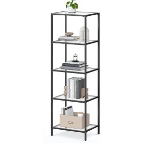 Black Metal Frame Glass Shelf Bookcase 4 Shelves Modern Shelving Unit