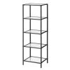 Black Metal Frame Glass Shelf Bookcase 4 Shelves Modern Shelving Unit