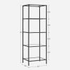 Black Metal Frame Glass Shelf Bookcase 4 Shelves Modern Shelving Unit