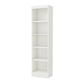 5 Shelf Narrow Bookcase Storage Shelves in White Wood Finish