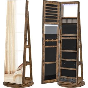 Rustic Brown Wood Jewelry Cabinet Armoire with Rotating Mirror