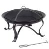 Round Steel Fire Pit with Mesh Cover and Poker in Bronze