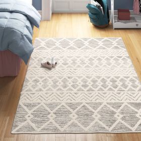 6 Ft x 9 Ft Hand Woven Wool Blend Grey Beige Ivory Persian Style Area Rug