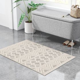 2 Ft x 3 Ft Hand Woven Wool Blend Grey Beige Ivory Persian Style Area Rug