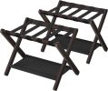 Bamboo Luggage Rack in Brown Wood Finish with Bottom Shelf