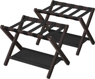 Bamboo Luggage Rack in Brown Wood Finish with Bottom Shelf